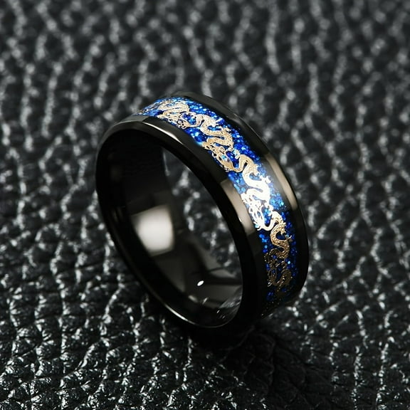 1PC Exquisite Stainless STEEL RING -Hypoallergenic, Anti -Corrove, And Duraw Men's Fashion Ring -DOES NOT FADE, Perfect for Everyday Wearar,Black Blue Background,7