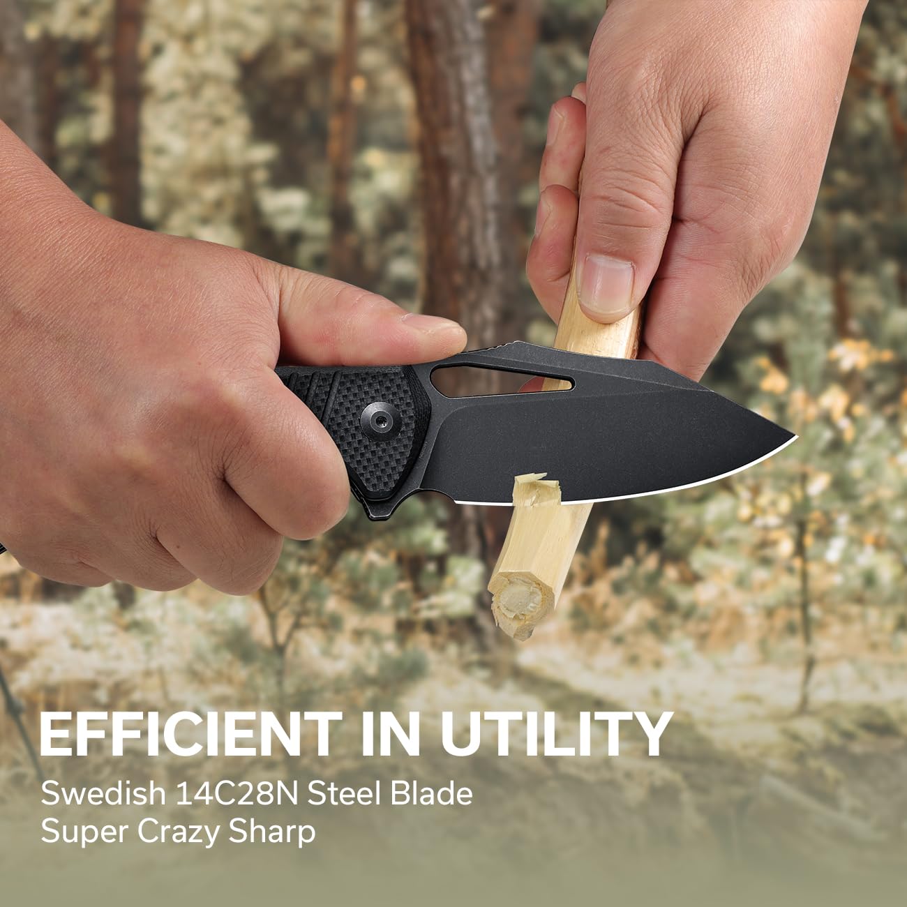 CIVIVI BullTusk Pocket Knife for Camping Fishing Hunting, Folding Knife with Flipper, 3.48" Curved 14C28N Blade Coarse G10 Handle, Cool Pocket Knife for Men Women Gift C23017-1