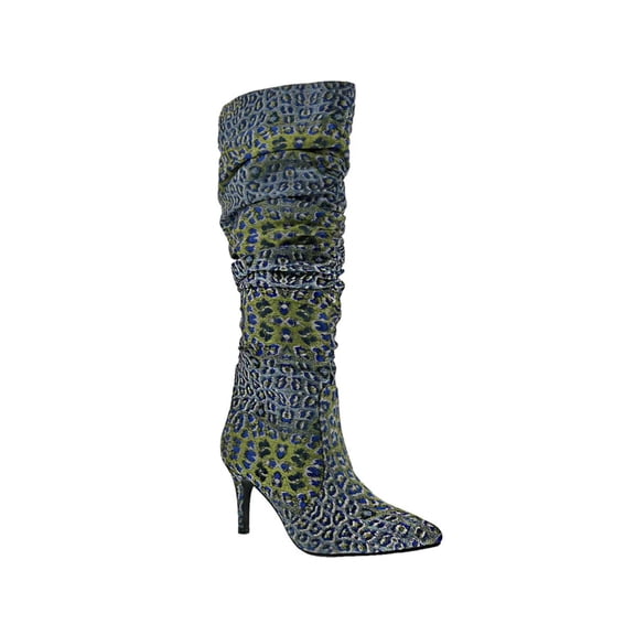 Bellini Amp Mid High Heel Women Boot In Blue Leopard Multi