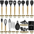 thumbnail image 5 of Kitchen Cooking Utensils Set, 33 pcs Non-stick Silicone Cooking Kitchen Utensils Spatula Set with Holder, Wooden Handle Silicone Kitchen Gadgets Utensil Set (Black), 5 of 7