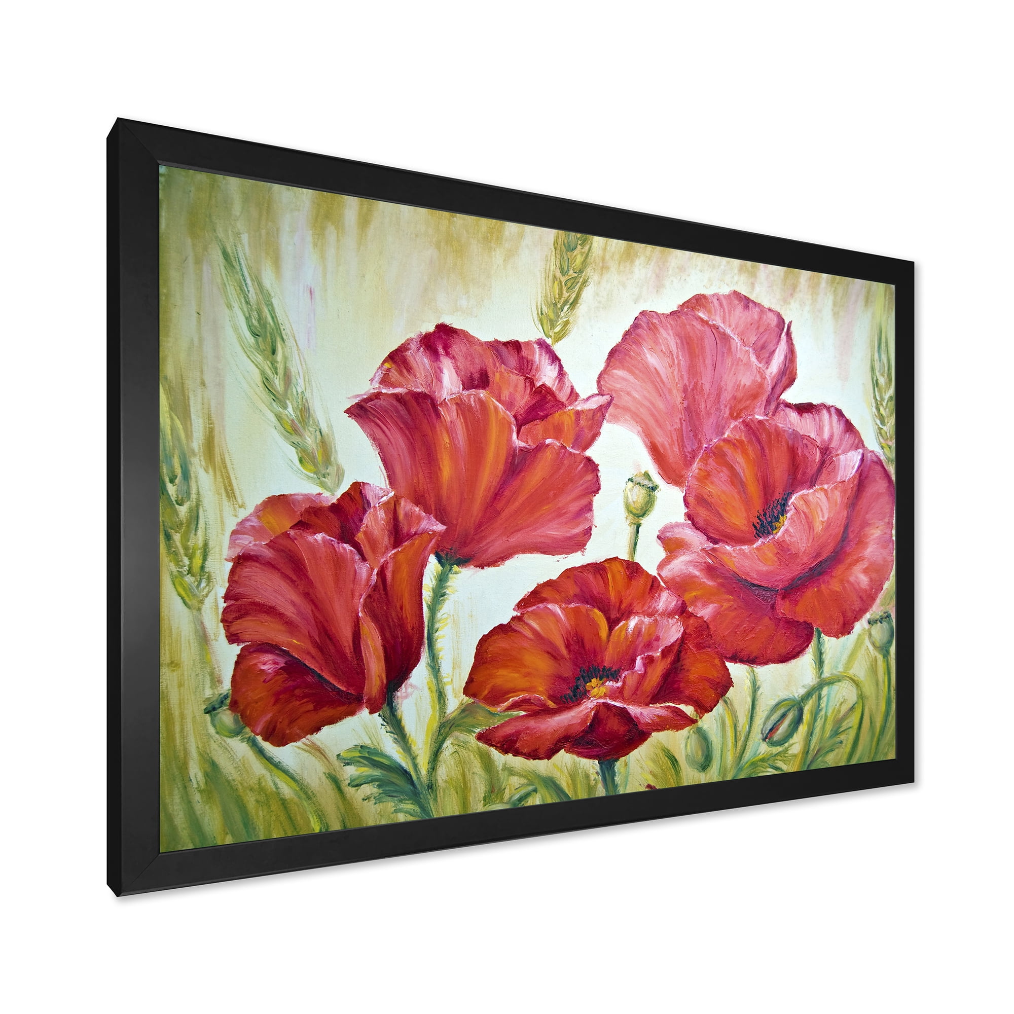 Designart 'Blossoming Red Poppies In The Morning' Traditional Framed Art Print