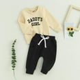 thumbnail image 4 of Bysome Toddler Girls Outfit Set Daddys Baby Fall Winter Outfit Sweatshirt Pants Jumper Sweatpants Suit Long Sleeve Crew Neck Cute Print Girl 2 Pieces Clothes Set Beige Size 2-3 Years, 4 of 7