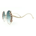 thumbnail image 6 of Fancy Rhinestone Floral Trim Round Circle Lens Wavy Arm Sunglasses Gold - Green, 6 of 6
