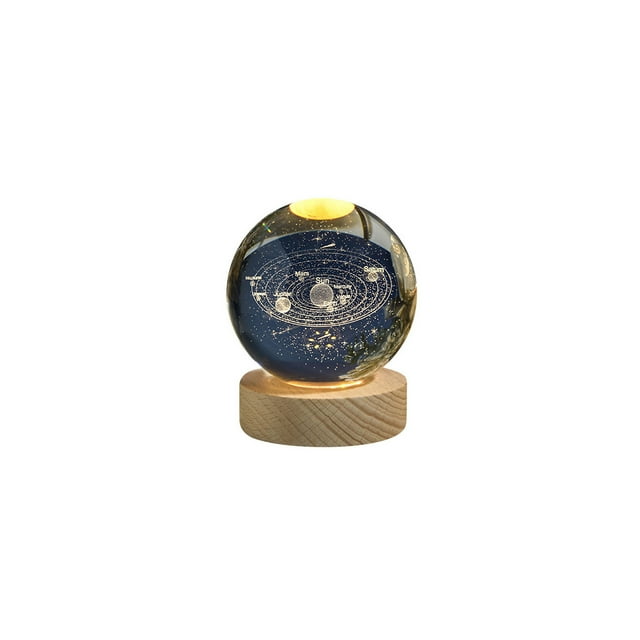 Luz Nocturna Led,Modelo Del Sistema Solar de la Serie Cósmica de Bola de Cristal 3D con Base de Luz de Carga Usb,Regalo de Astronomía de Grabado Claro de 6cm de Diámetro para la Decoración Del Hogar,L