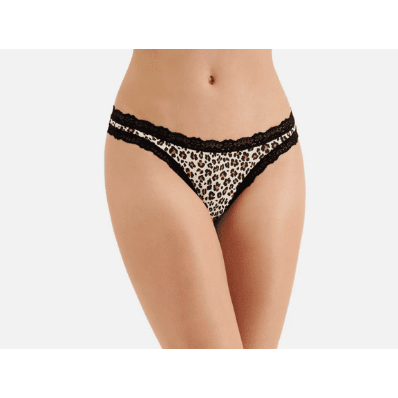 Jenni Womens Lace-Trim Thong Wild Leo - Nude Medium