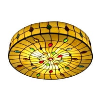 Flush Mount Ceiling Light, Vintage Tiffany Stained Glass Round Flush Mount Ceiling Light, Ceiling Light Fixture, Ceiling Lamp for Bedroom Kitchen