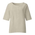 thumbnail image 4 of Daznico Hauts pour Femmes, Hauts d'Été pour Femmes, T-Shirts à Manches 3/4 Col Rond Imprimé Floral Ample Décontracté Tunique en Lin Blouse, T-Shirts pour Femmes, Chemises pour Femmes, 4 of 5