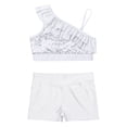 thumbnail image 2 of YONGHS Kids Girls 2 Piece Gymnastics Dance Outfits Sequins Crop Top with Shorts Set White 6, 2 of 7