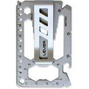 Lever Gear Toolcard Pro w/ Clip - 40 in 1 Credit Card Multitool. Sleek Minimalist Stainless Steel Wallet Multi Tool - Bead Blast Silver