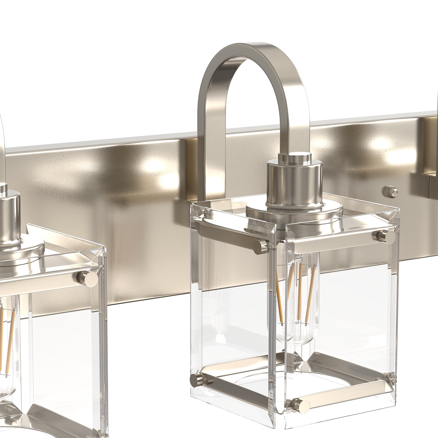 YANSUN 23.5 in 3-Light Brushed Nickel Modern Bathroom Vanity Light with Square Glass Shades for Bathroom Hallway (Bulbs Not Included)