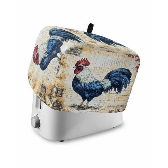 Fsddascl Blue Vintage Rooster Toaster Cover 4 Slice, Large Kitchen Appliance Covers, Pastoral Elegant Animals Watercolor Toaster Oven Cover with Loop, Bread Machine Cover Polyester Dust Cover