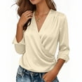 thumbnail image 4 of Aezemi Women Wrap Work Shirts Pleated V Neck Dressy Long Sleeve Office Fashion Blouses Womens Spring Fall Business Casual Comfy Tops XXL, 4 of 9