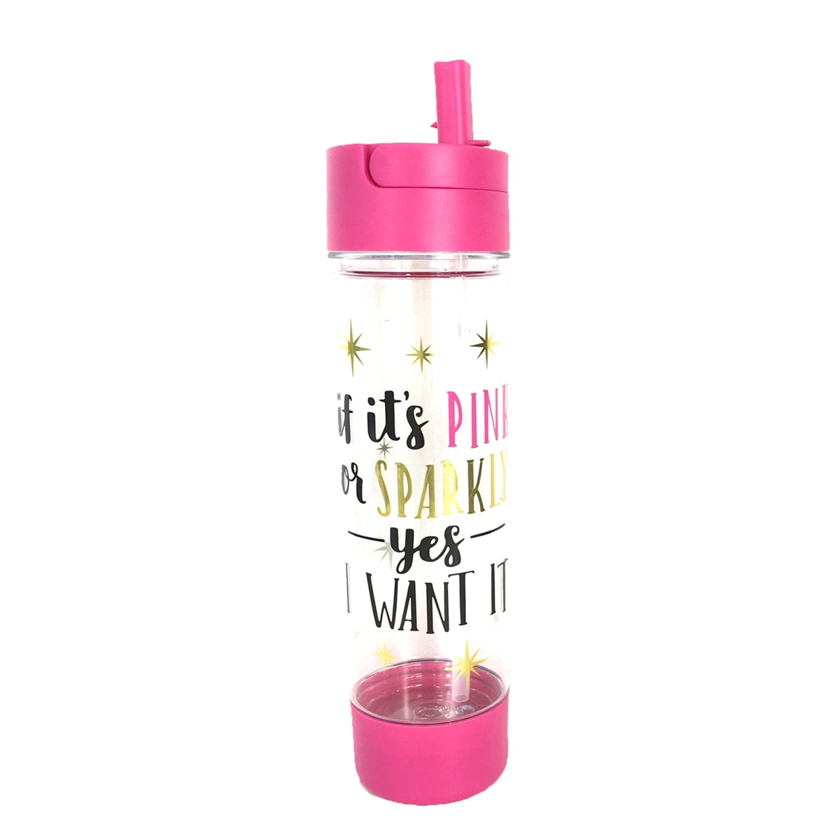 Pink or Sparkly Quote BPA Free Travel Water Bottle w Storage Holder, Pink 
