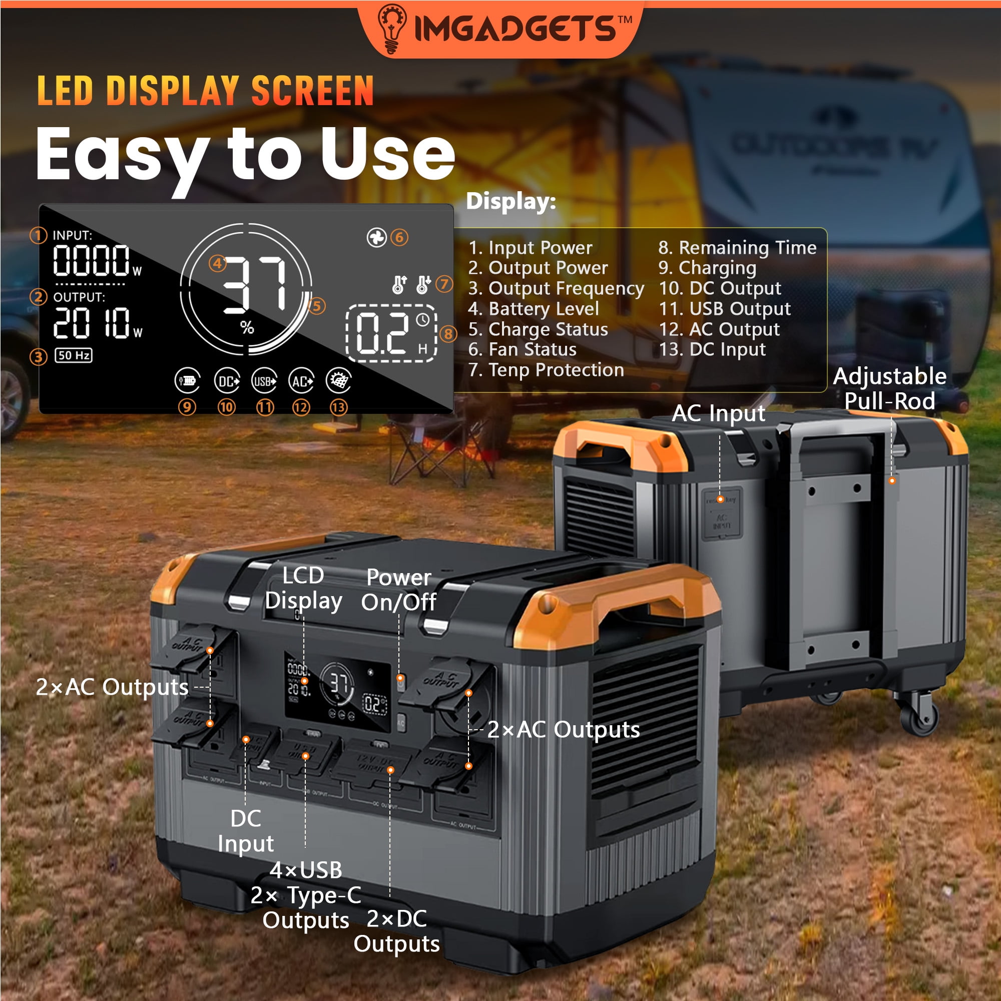IMGadgets 2688Wh Portable Power Station, 3000W (peak) LiFePO4