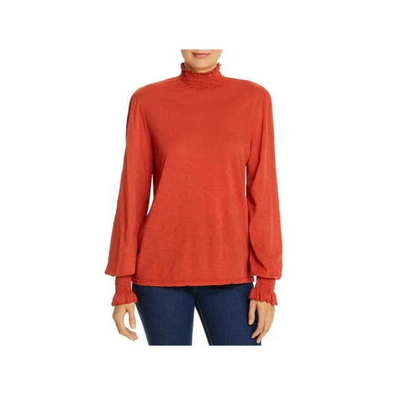 Sundry Womens Smocked Mock Neck Top Red 0