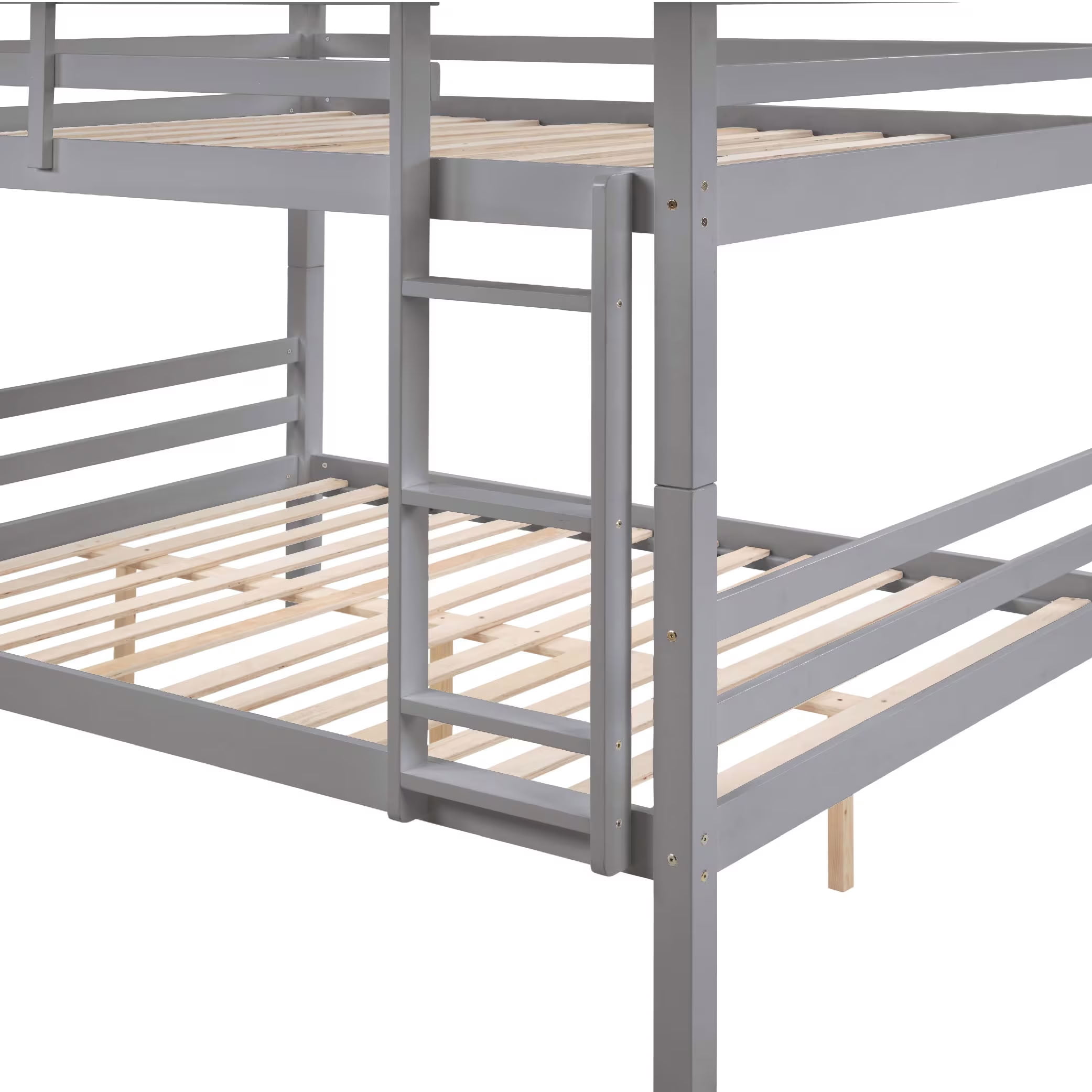 MAYEERTY Full over Full Bunk Bed with Thick Posts, Solid Wood Bed Frame with High Guardrail and Ladder, for Kids Teens Dorm Rooms, No Box Spring Needed