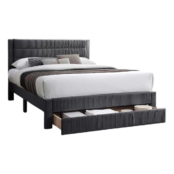 Daisy Full Bed w Drawer-Charcoal Gray Corduroy Upholstery-Foam