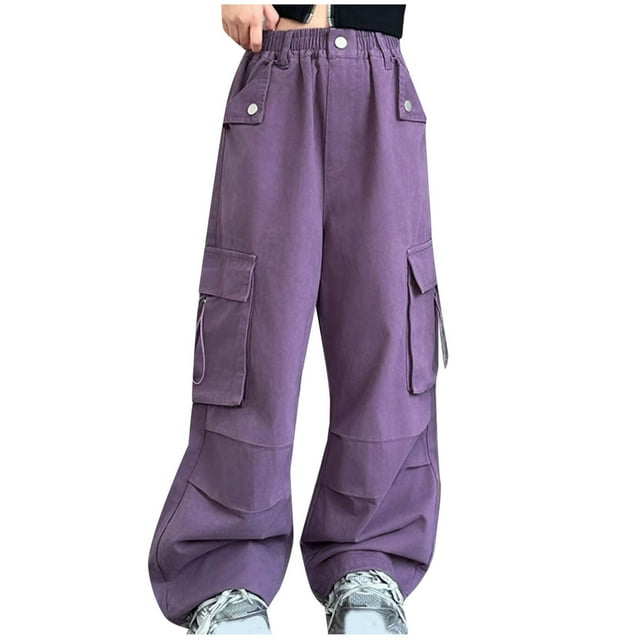 Odeerbi 3-13 Años Niñas Cargo Pantalones Deportivos Pata Ancha Pantalones Casual Trabajo Con Bolsillo