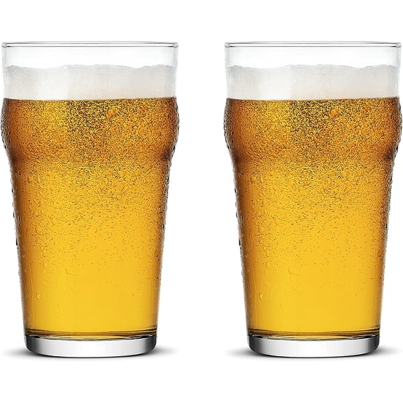 Pint Glasses,20oz British Beer Glass,Classics Craft Beer Glasses,Premium Beer Glasses Tumbler Set of 2, Pub Beer Glasses,Unique Design Beer Glasses Easy Stacking in The Cupboard