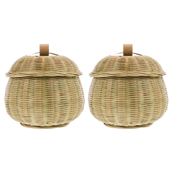 2 cestas tejidas de bambú para huevos con tapa, cesta de almacenamiento para frutas, verduras, huevos, hojas sueltas y dulces.
