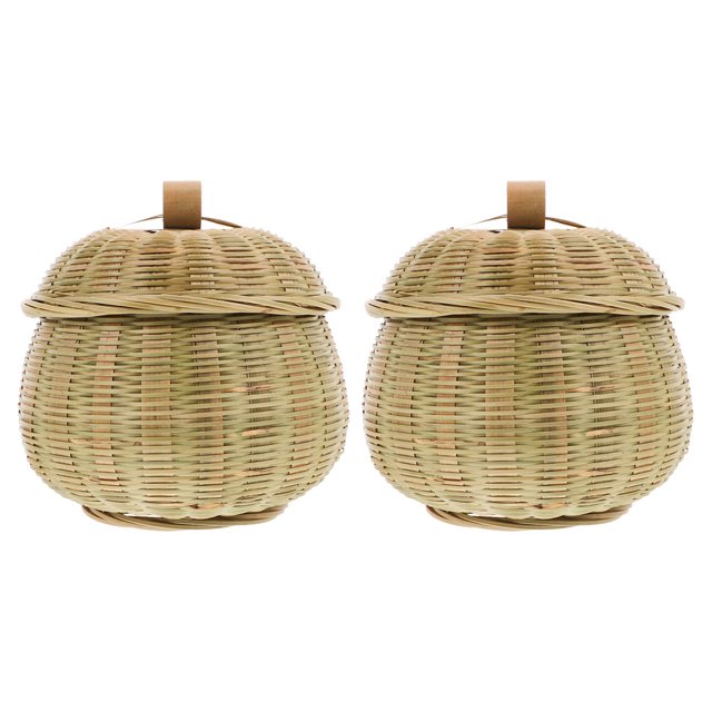 2 cestas tejidas de bambú para huevos con tapa, cesta de almacenamiento para frutas, verduras, huevos, hojas sueltas y dulces.