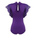 thumbnail image 6 of Zaldita Women Gymnastics Leotard Bodysuit Ruffle Mesh Short Sleeve Modern Latin Dance Tops Purple M, 6 of 7