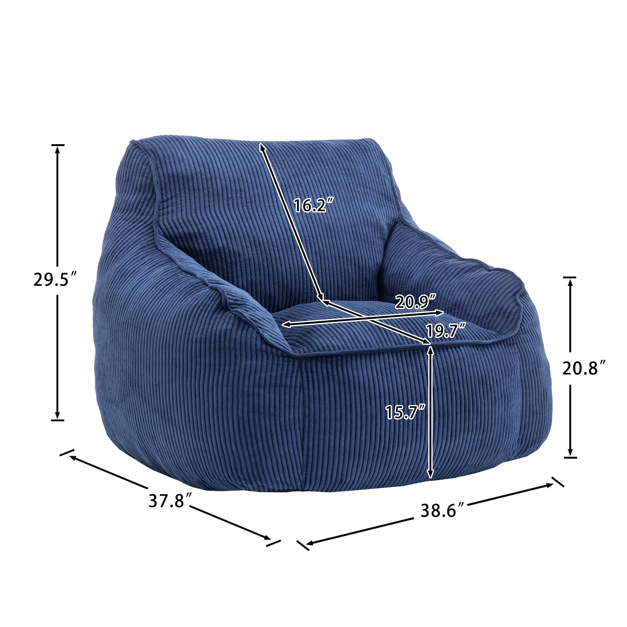Jopath Giant Bean Bag Chair,Comfy Corduroy Large Bean Bag Chair Sofa with Armrests for Adults Teens,Lazy Sofa Couch Chairs with Filler Included for Bedroom Living Room,Dark Blue