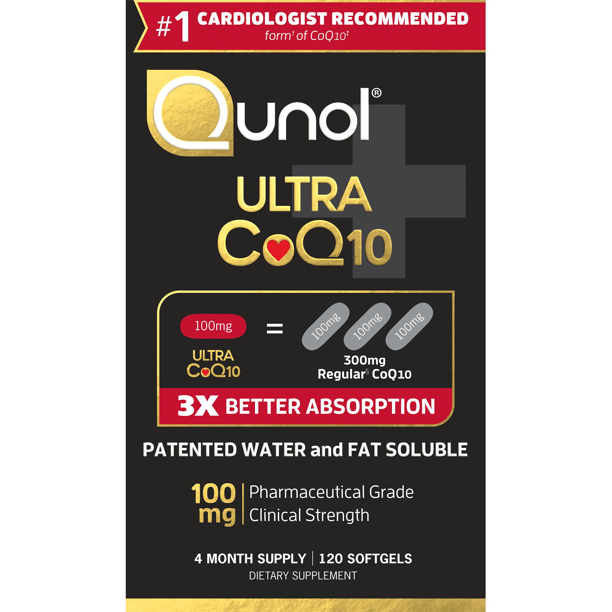 Qunol Ultra CoQ10 Softgels (120 Count) with 3x Better Absorption, Antioxidant for Heart Health, 100mg Natural Supplement Form of Coenzyme Q10