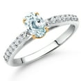 thumbnail image 2 of Gem Stone King 925 Sterling Silver and 10K Yellow Gold Sky Blue Aquamarine and White Lab Grown Diamond Engagement Ring for Women (0.68 Cttw, Oval 6X4MM, Gemstone March Birthstone, Size 7), 2 of 4
