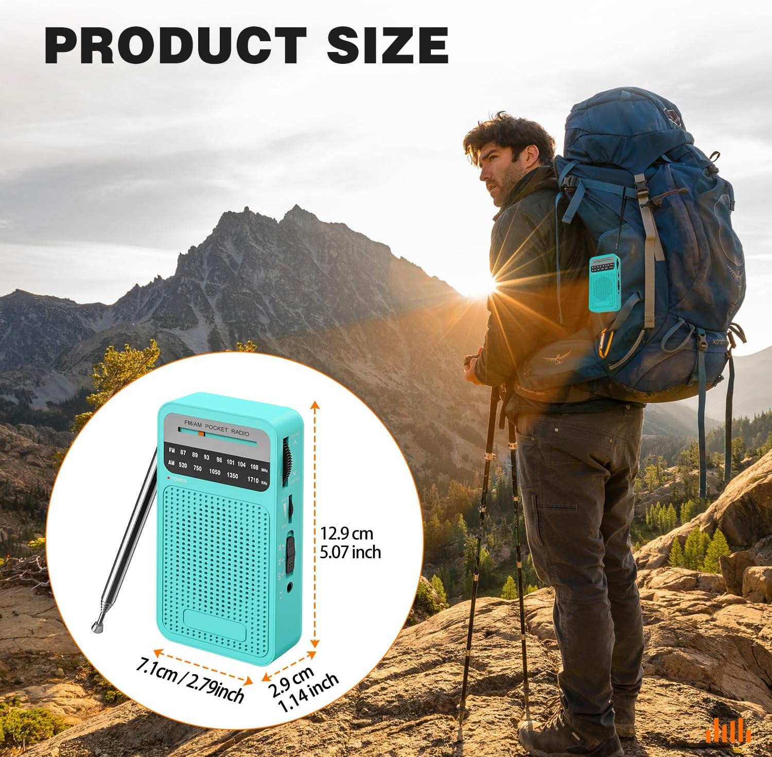 Meikoko Portable AM FM Radio, Blue photo 3