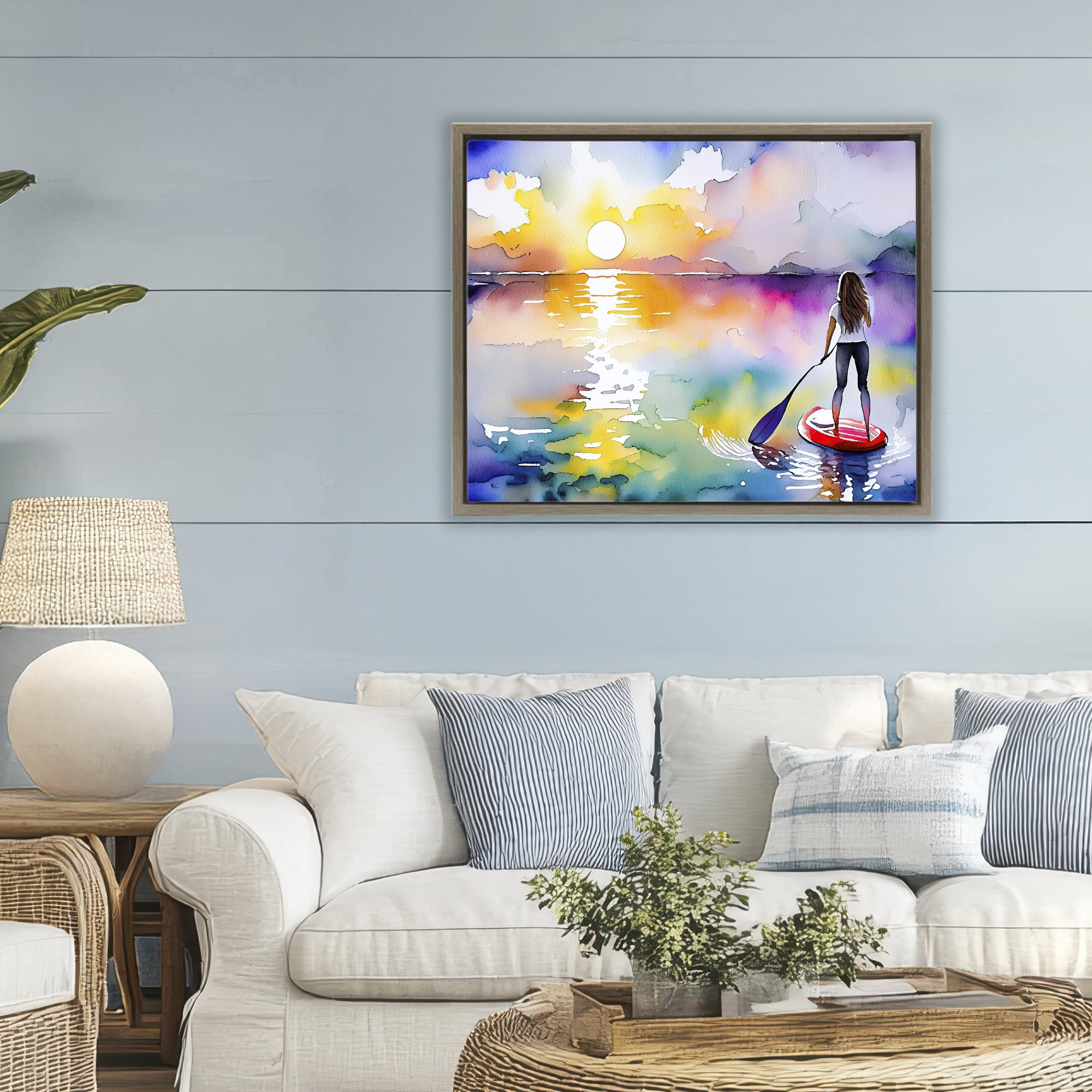 Stupell Industries Sunset Paddle Drift Brown Framed Floater Canvas Wall Art, design by Shelly Craig