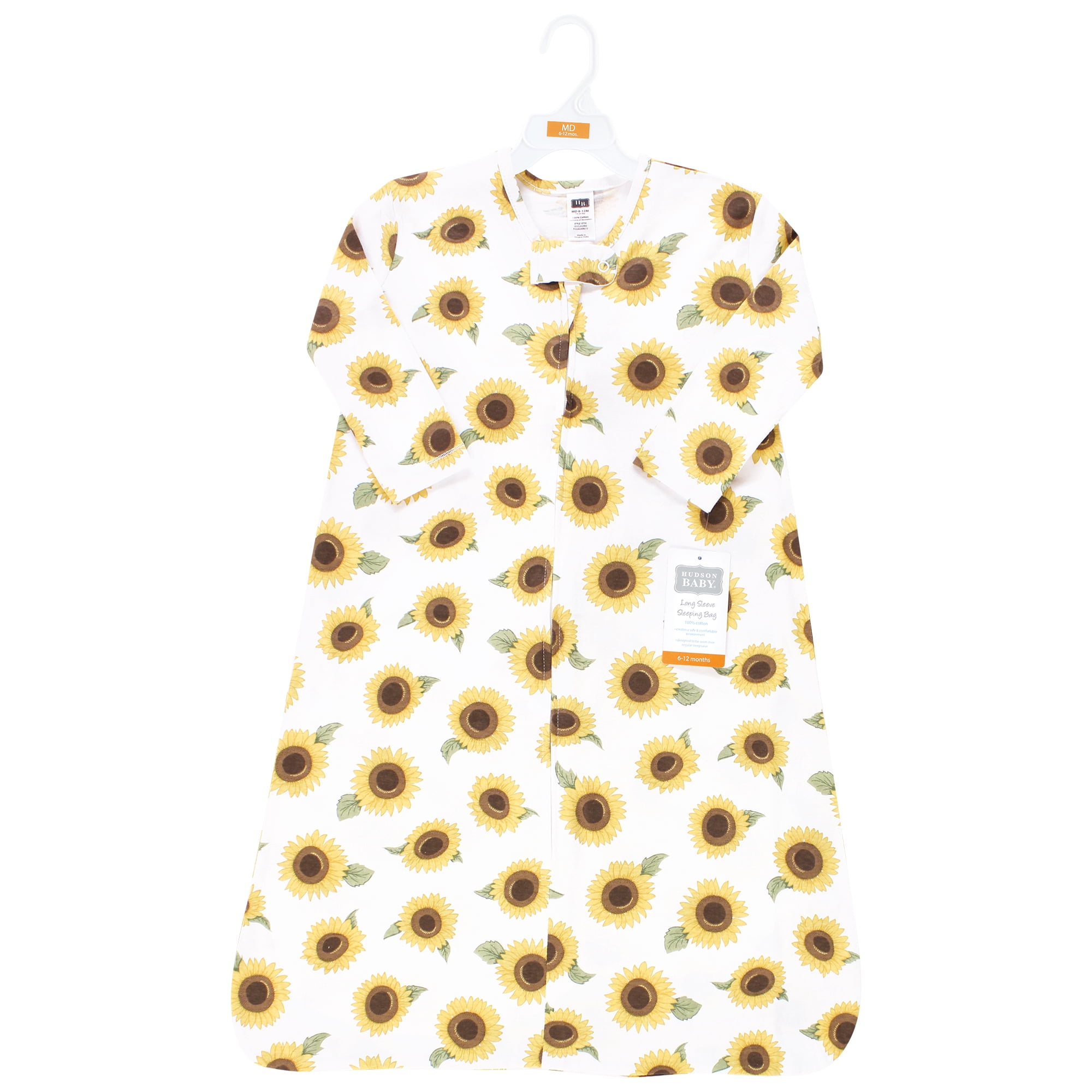 Hudson Baby Infant Girl Long Sleeve Cotton Jersey Sleeping Bag, Sunflower, 6-12 Months