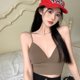 thumbnail image 1 of VISgogo Mujeres Crop Camisole, Sling Deep V-Neck Plain amp; Ribed Push-Up Short Tops, Ladies Summer Slim Backless Navel Tops VISgogo moda, 1 of 1