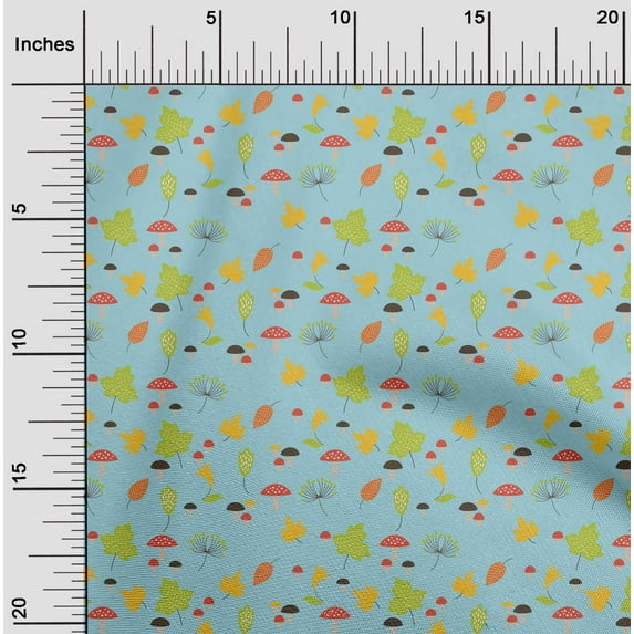 oneOone Georgette Viscose Fabric Mushroom|Leaves & Floral Clip Art Print Fabric by Yard 42 Inch Wide