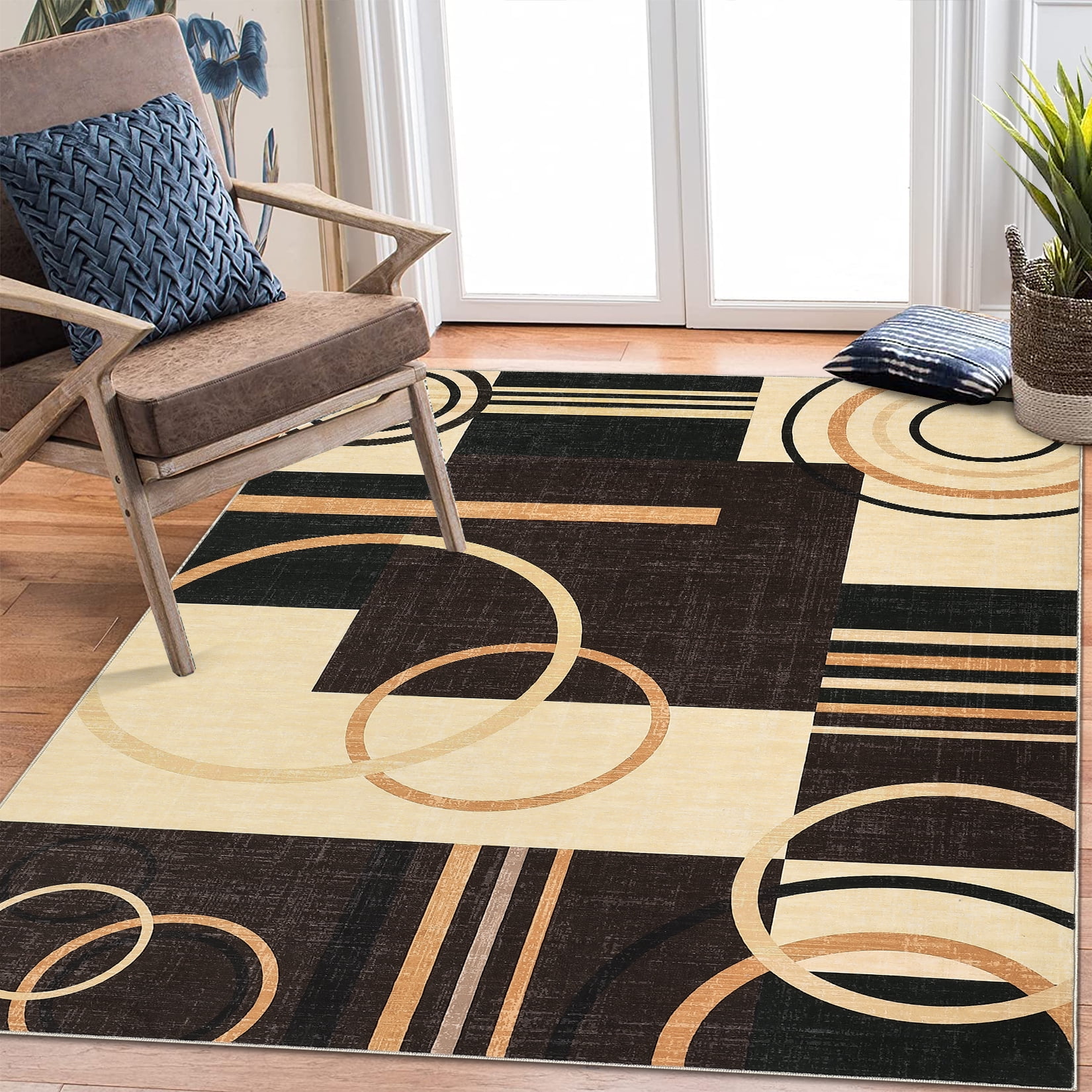 CAROMIO Large Modern Area Rug 9' x 12' Rugs for Living Room Abstract Geometrical Carpet, Brown