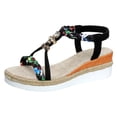 thumbnail image 6 of Rokment Glitter Rhinestones Bohemian Wedge Dressy Sandals for Women Ethnic Handwoven Rope Lined Sole Open Toe Espadrilles Platform Elastic Ankle Strap Walking Dress Beach Summer Shoes Black Size 6, 6 of 7