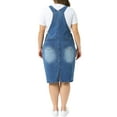 thumbnail image 3 of Agnes Orinda Women's Plus Size Denim Overalls Dress Vintage Adjustable Strap Pinafore Back Slit Casual Midi Bib Jean Dress with Pockets 1X Blue, 3 of 6