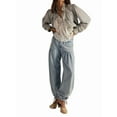 thumbnail image 1 of Pantalones Vaqueros Tubo Lotus para Mujer, de Tiro Medio, Holgados, de Pierna , con Volantes, Plisados y Cordón Ajustable Azul XL, 1 of 8