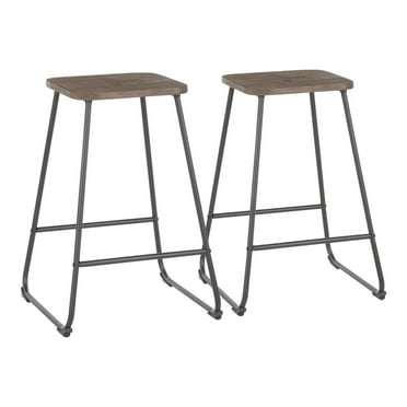 Zac Industrial Counter Stool in Black Metal and Espresso Wood by LumiSource - Set of 2