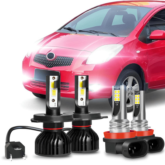 For Toyota Yaris 2006 2007 2008 2009 2010 - 4x LED Headlight Fog Light Bulbs Combo Kit 6000K White
