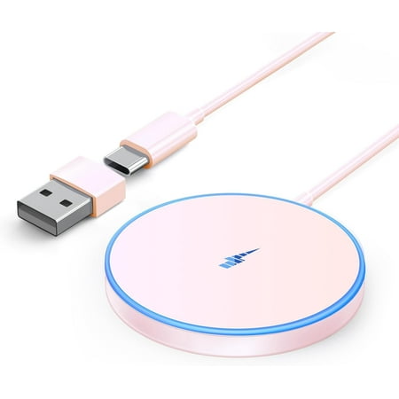 Magnetic Wireless Charger Fast for Apple Mag-Safe Charger for iPhone 15 Pro Max/15 Pro/15/15 Plus/14/13/12 Series AirPods 3/2/Pro/Pro 2 LED Magnet Charging Pad with Dual Charging Ports Pink