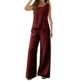 thumbnail image 1 of Conjunto de dos piezas de verano para mujer con chaleco sin mangas de color liso y espalda hueca de encaje - Poliéster, cuello cuadrado, pantalones de pierna ancha - Tallas S-XXL, 1 of 6
