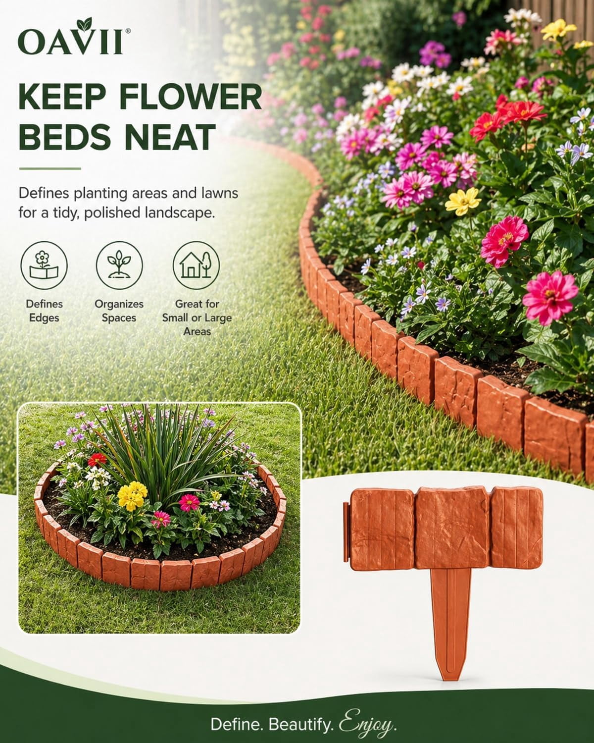 Imitation Stone Garden Fence, Stone-Look Lawn Edging Border for Flower Beds, Plastic Garden Retaining Edging Fence, Flexible Interlocking Landscape Edging, No Dig Decorative Lawn Border