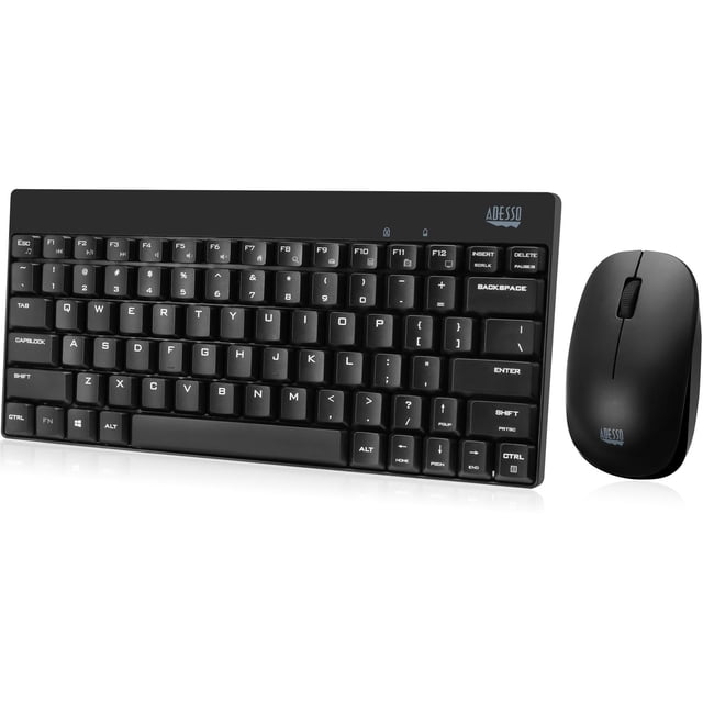 Miniteclado y ratón inalámbricos Adesso WKB-1100CB, ergonómicos y resistentes a derrames, color negro