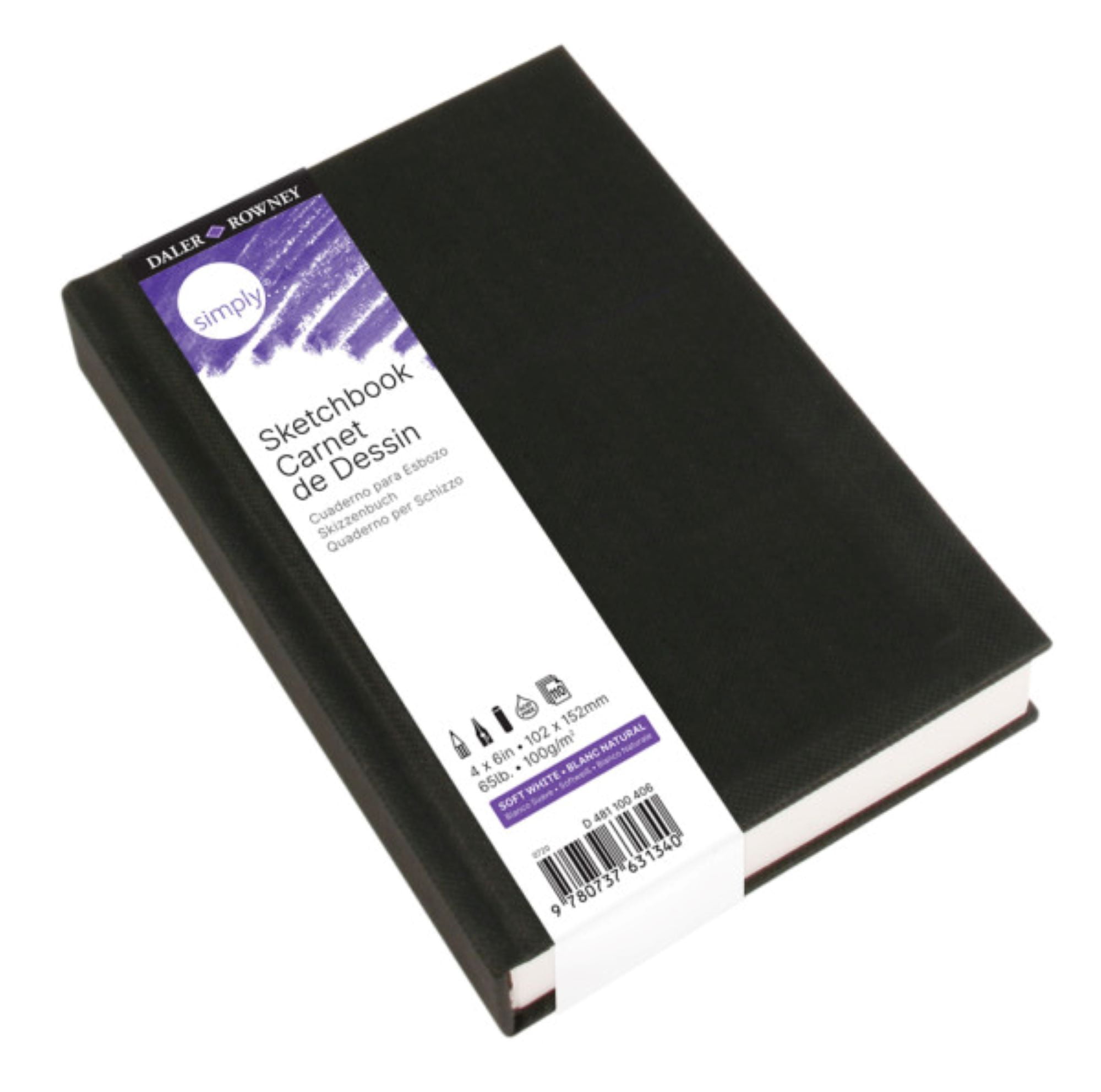 Daler-Rowney Simply Hardbound Sketchbook, Black Cover, Sketch Paper, 4" x 6", 110 Sheets
