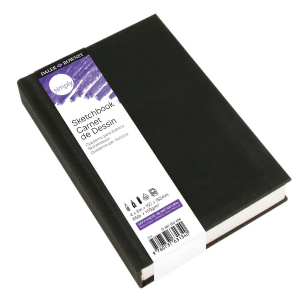 DalerRowney Simply Hardbound Sketchbook, Black Cover, Sketch Paper, 4" x 6", 110 Sheets