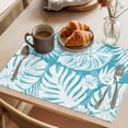 thumbnail image 3 of Palm Tree Monstera Placemats Set of 6 Teal Aqua Leaf Boho Botanical Tropical Place Mats Indoor Wipeable Table Mats Washable Cloth Dining Table Placemats for Kitchen Holiday Party Decor 13x19 Inch, 3 of 9
