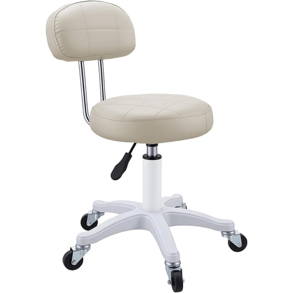 Small Armless Office Desk Chair with Back, Faux Leather Vanity Chair with Wheels - Height Adjustable, 360° Swivel, Ergonomic Rolling Computer Stool for Home Bedroom Office Beige
