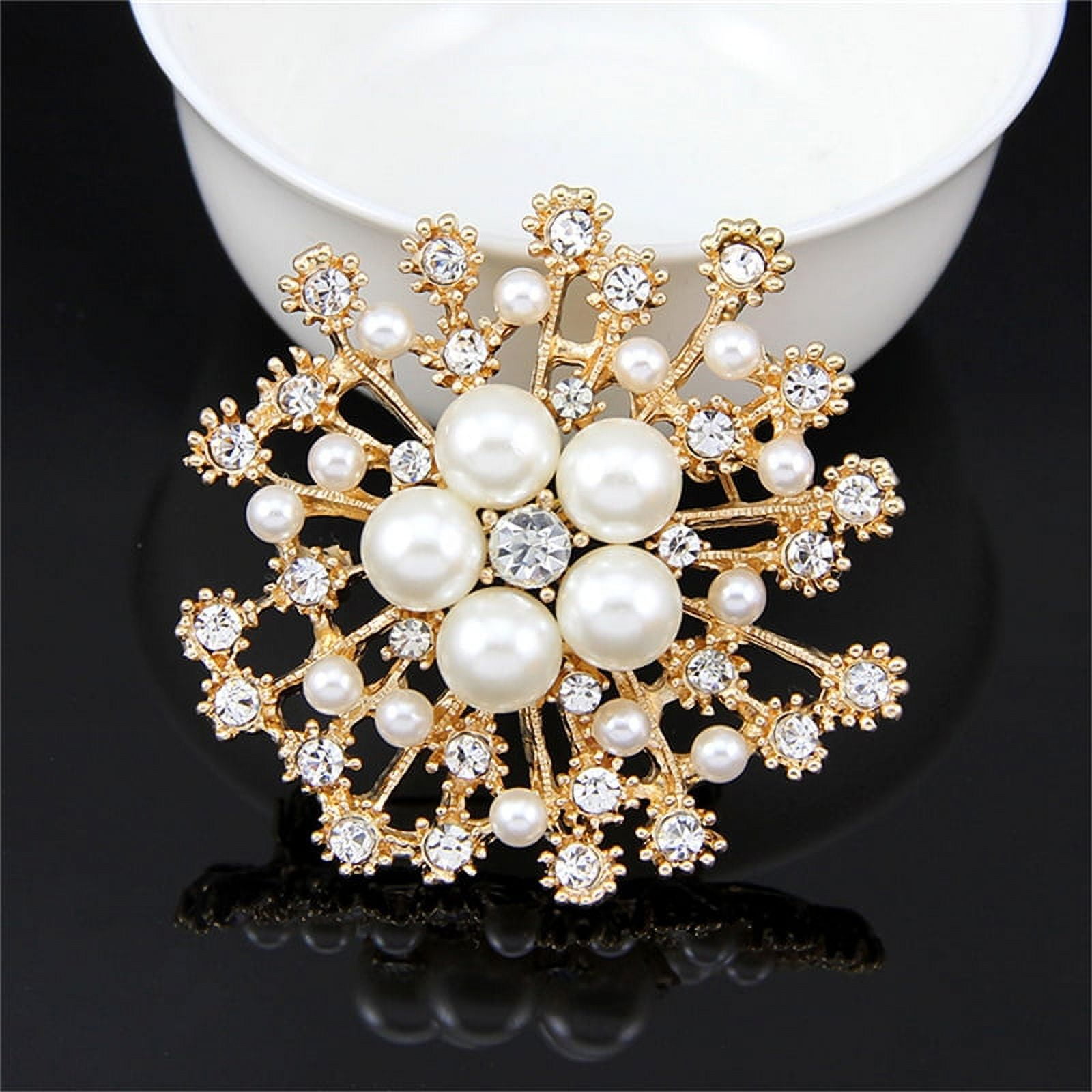 ROFARSO Gold Vintage Brooch Pin for Women Fully-Jewelled with Faux Pearl&  Rhinestone Crystal for Wedding Party Prom Gift Rococo Style Lapel Pin