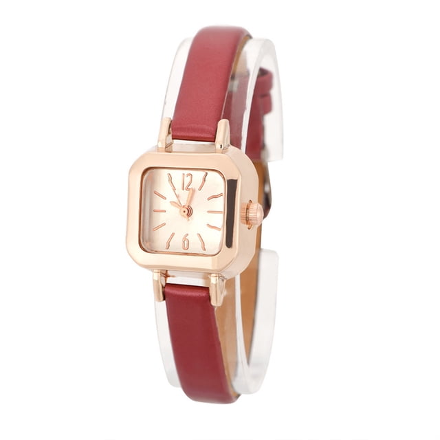 Reloj de pulsera analógico de cuarzo para mujer, correa de PU, color rojo